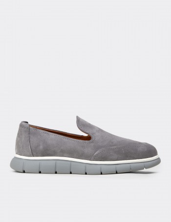 Men's Gray Suede Leather Loafers