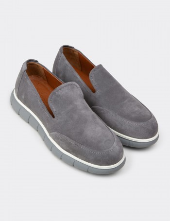 Men's Gray Suede Leather Loafers