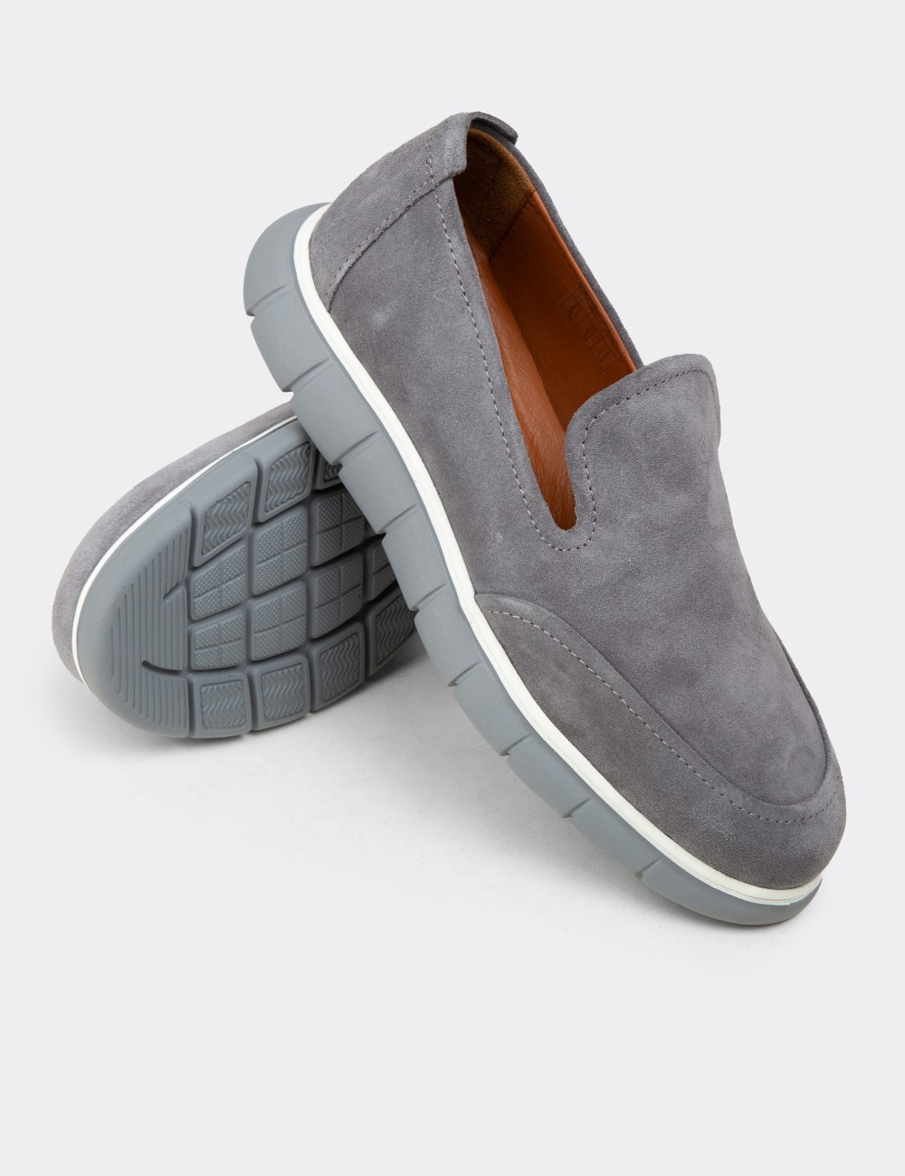 Men's Gray Suede Leather Loafers - 02044MGRIE01