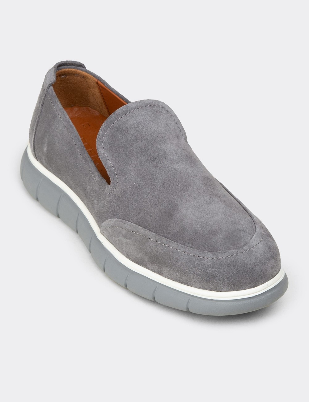 Men's Gray Suede Leather Loafers - 02044MGRIE01