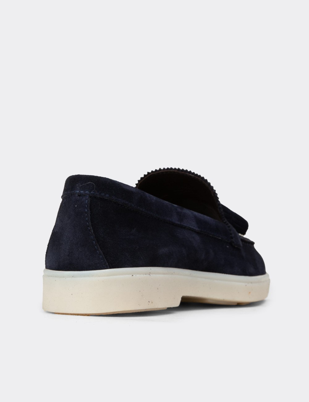 Women's Navy Suede Leather Loafers with Tassels - 02040ZLCVC01