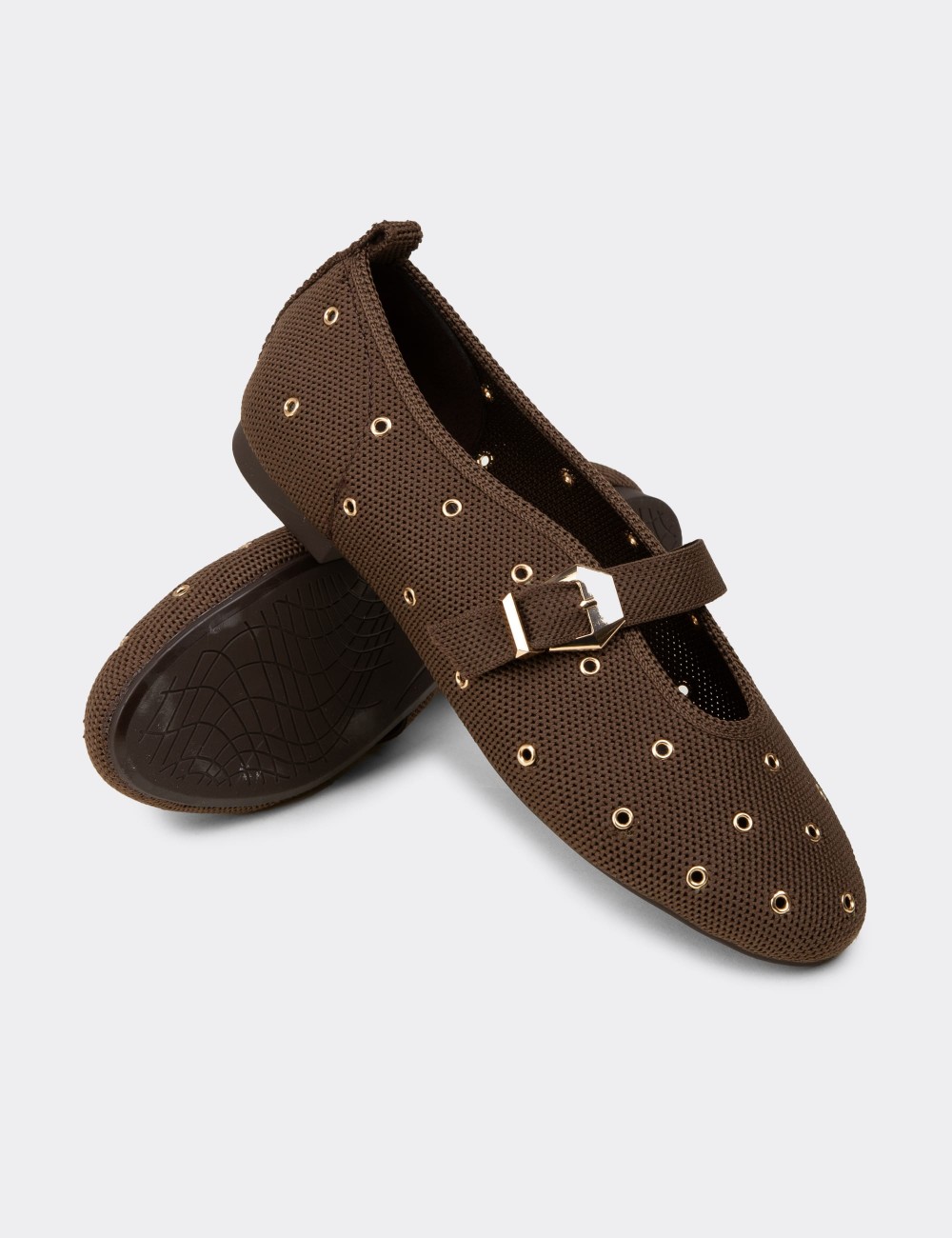 Women's Brown Flat Shoes - K4101ZKHVC01
