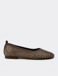 Women's Brown Stone-Embellished Flats