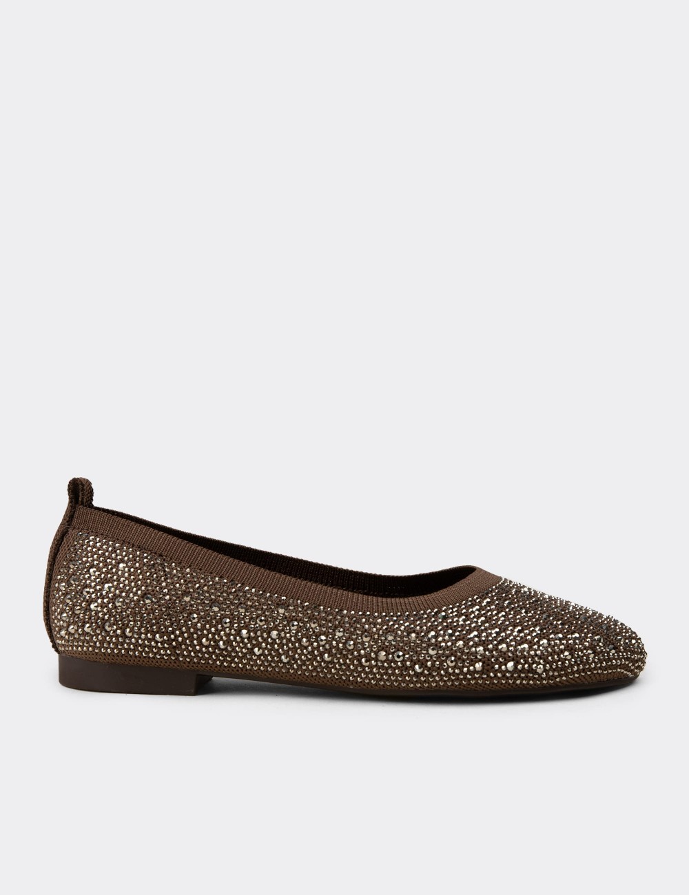 Women's Brown Stone-Embellished Flats - K4110ZKHVC01