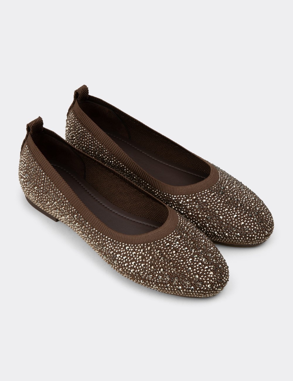 Women's Brown Stone-Embellished Flats - K4110ZKHVC01