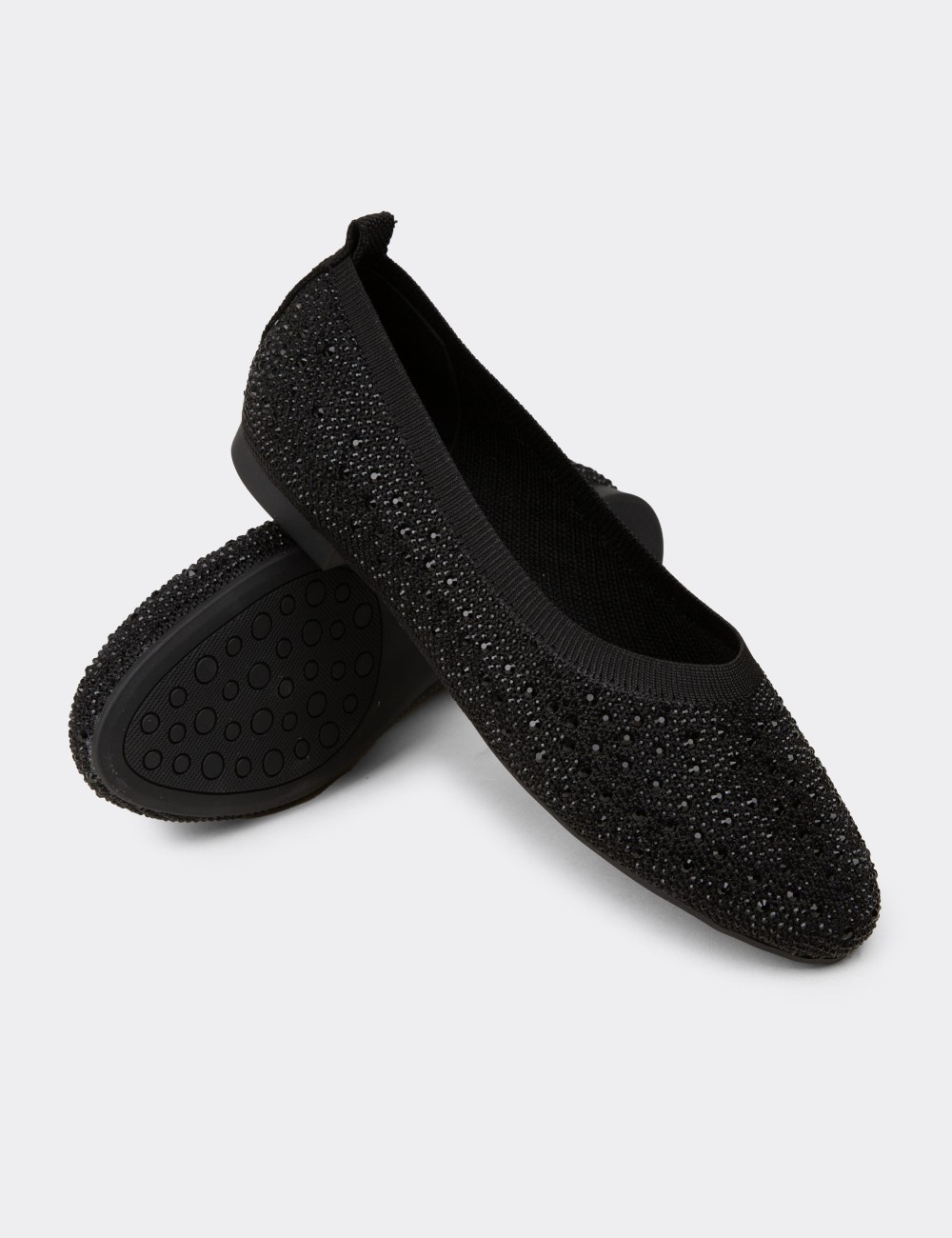 Women's Black Stone Detail Flat - K4110ZSYHC01