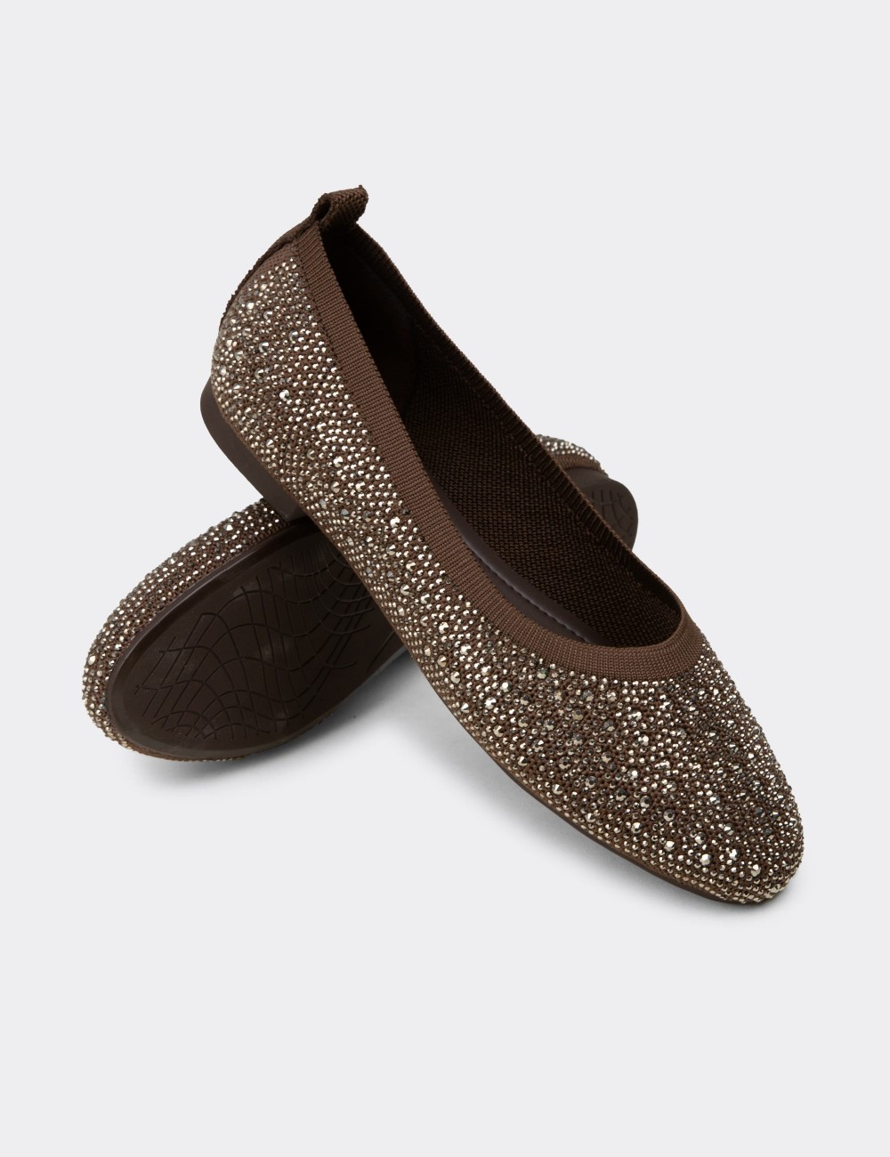 Women's Brown Stone-Embellished Flats - K4110ZKHVC01