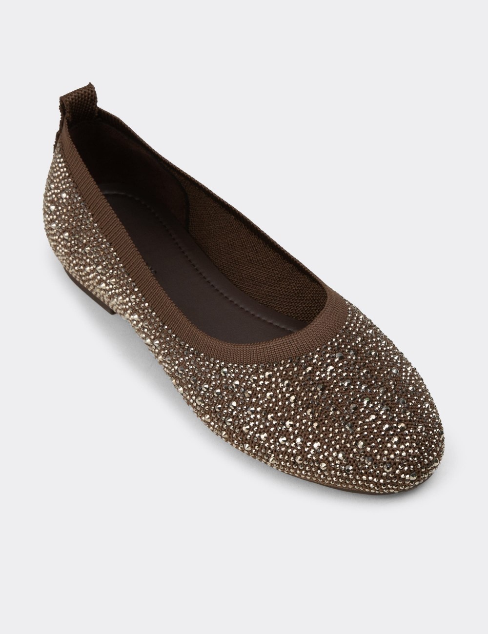 Women's Brown Stone-Embellished Flats - K4110ZKHVC01