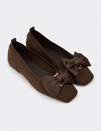 Women's Brown Bow Detail Flats - K4006ZKHVC01