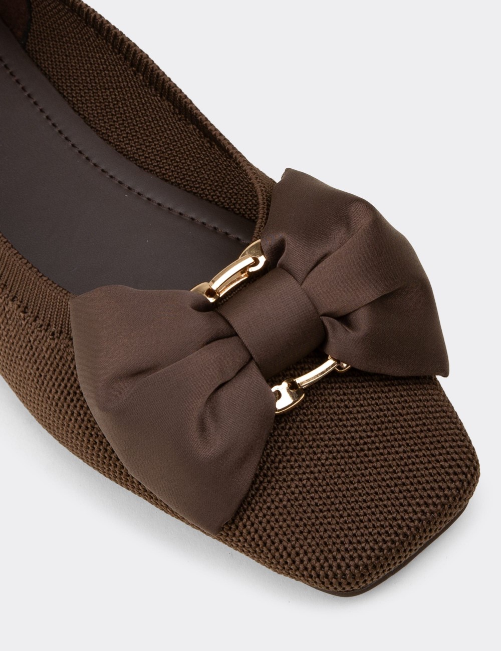 Women's Brown Bow Detail Flats - K4006ZKHVC01