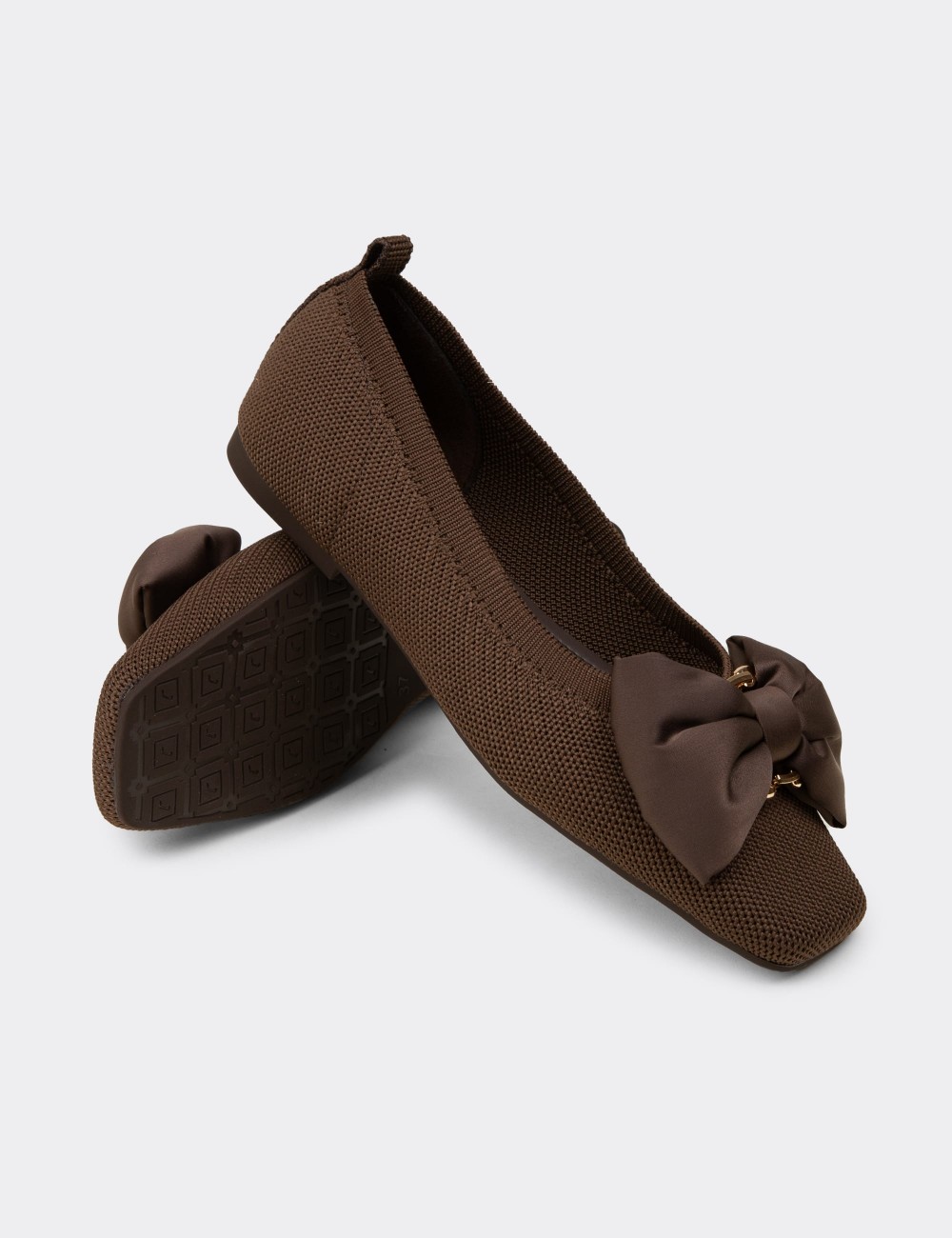 Women's Brown Bow Detail Flats - K4006ZKHVC01
