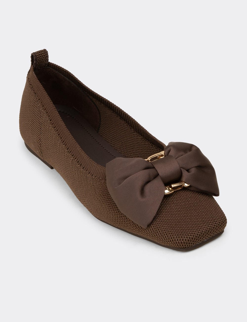Women's Brown Bow Detail Flats - K4006ZKHVC01