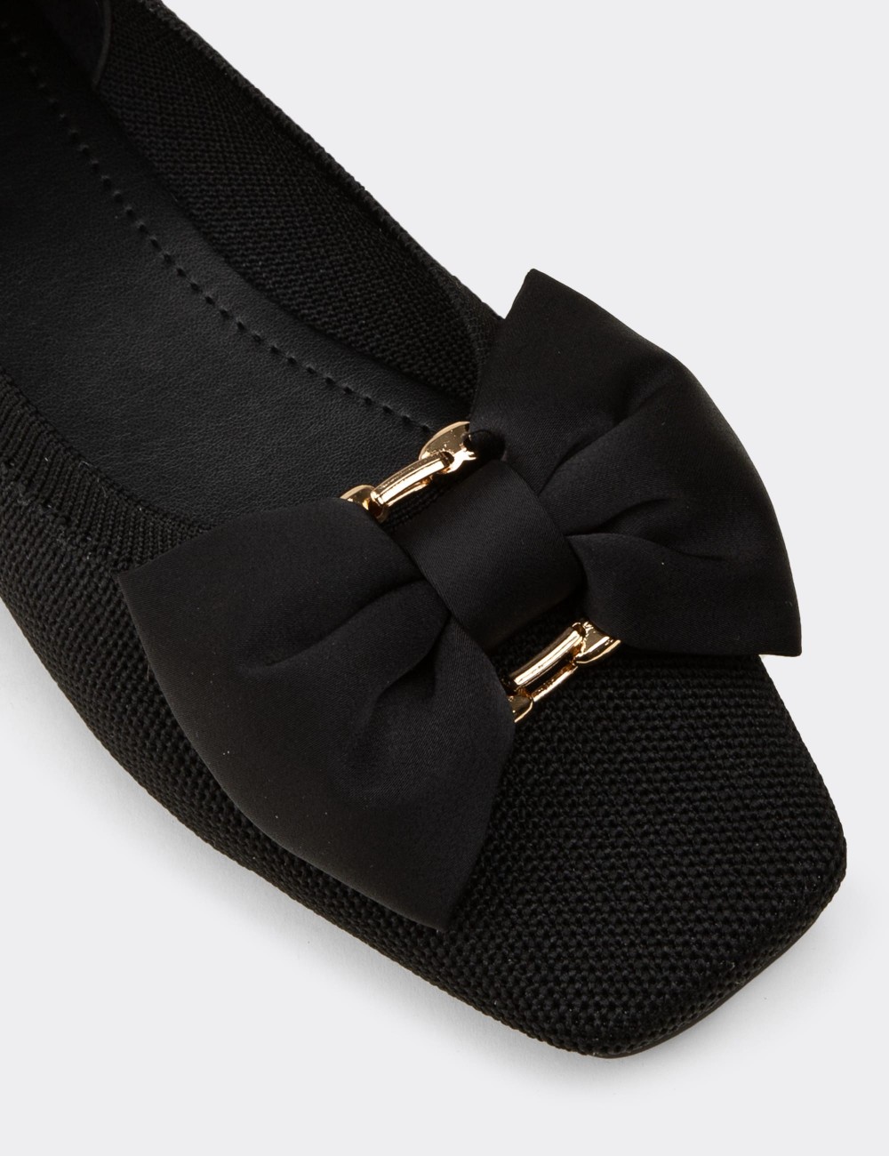 Women's Black Bow Detail Flats - K4006ZSYHC01