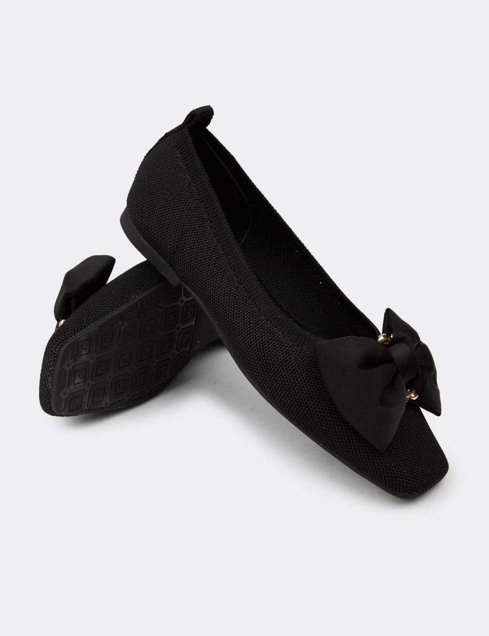 Women's Black Bow Detail Flats - K4006ZSYHC01