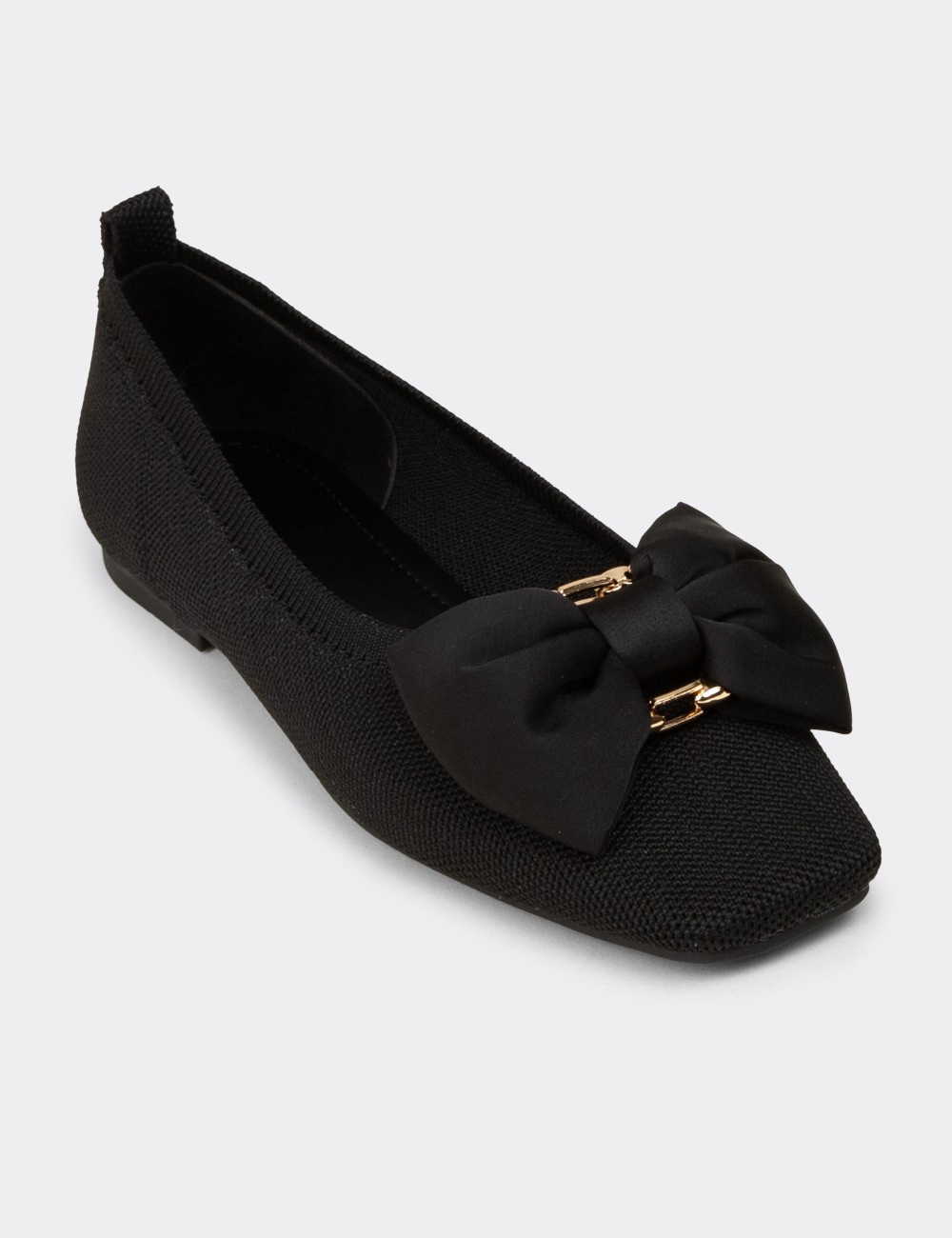 Women's Black Bow Detail Flats - K4006ZSYHC01