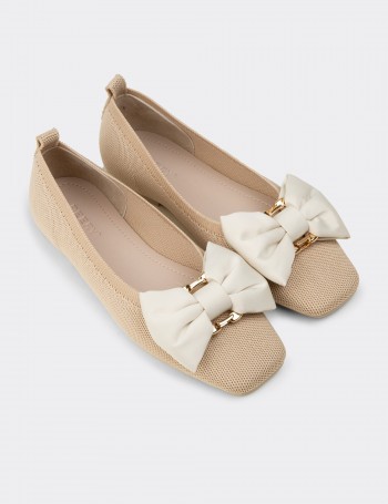 Women's Beige Bow Detail Flats