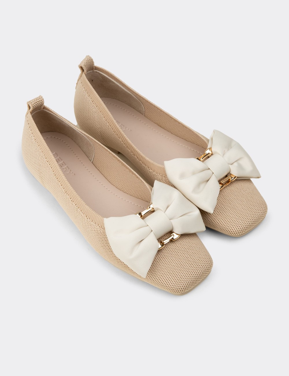 Women's Beige Bow Detail Flats - K4006ZBEJC01