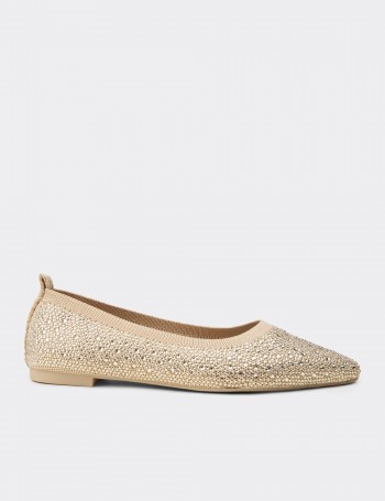 Women's Beige Stone-Embellished Flats - K4205ZBEJC01
