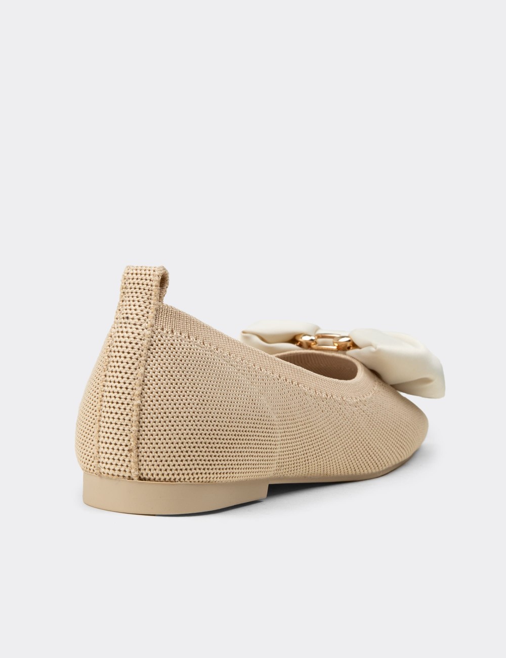 Women's Beige Bow Detail Flats - K4006ZBEJC01