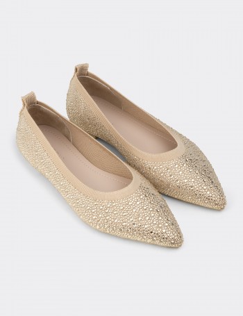 Women's Beige Stone-Embellished Flats - K4205ZBEJC01