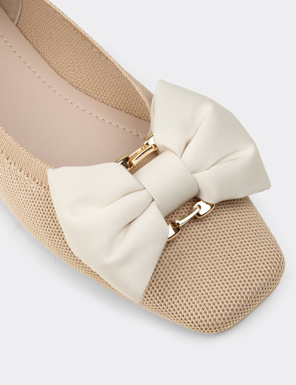 Women's Beige Bow Detail Flats - K4006ZBEJC01