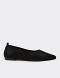 Women's Black Stone-Embellished Flats