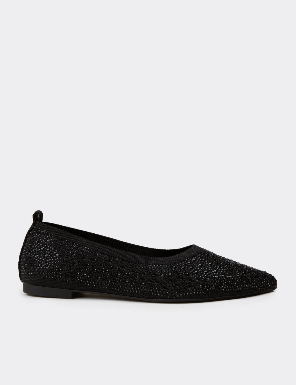 Women's Black Stone-Embellished Flats - K4205ZSYHC01