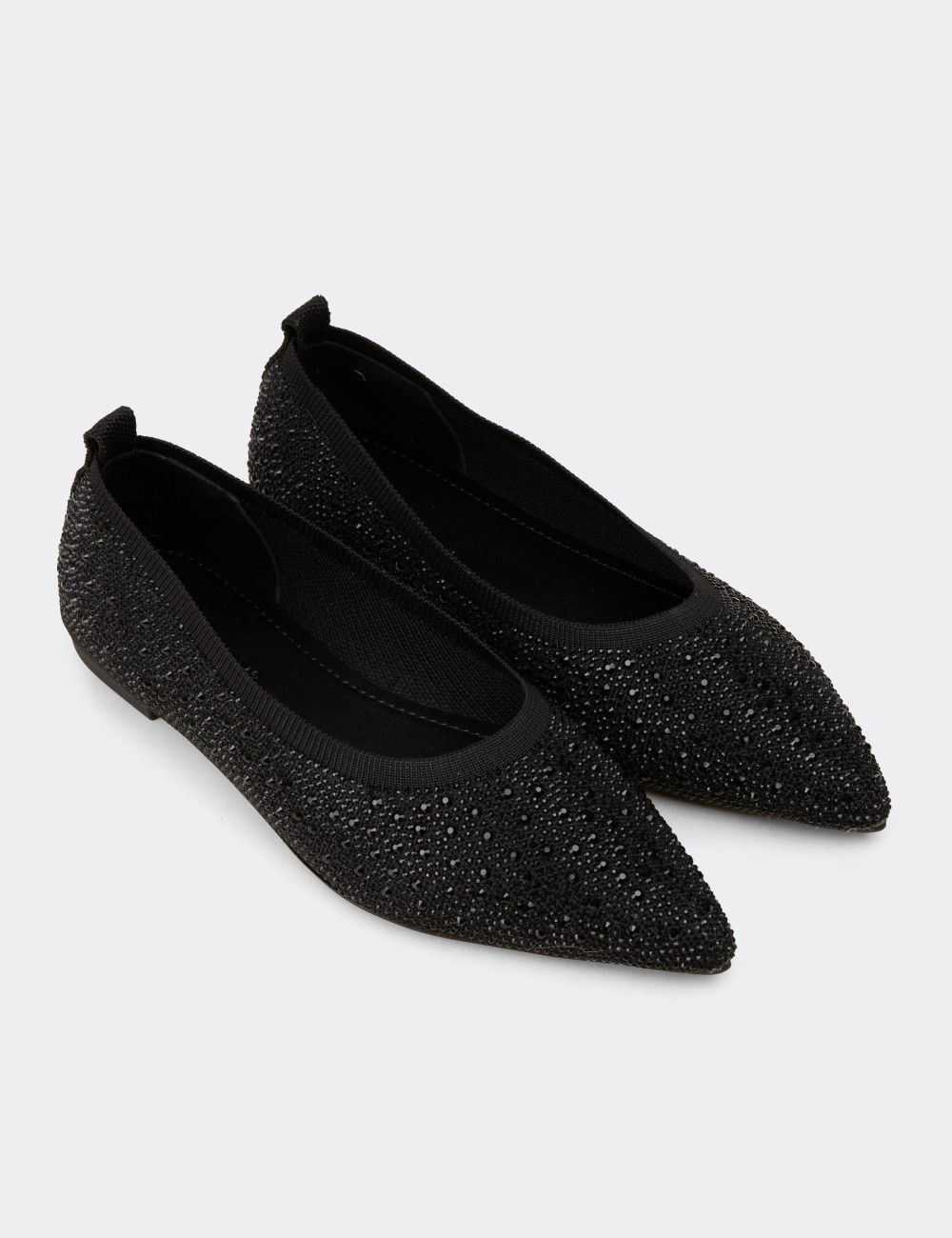 Women's Black Stone-Embellished Flats - K4205ZSYHC01
