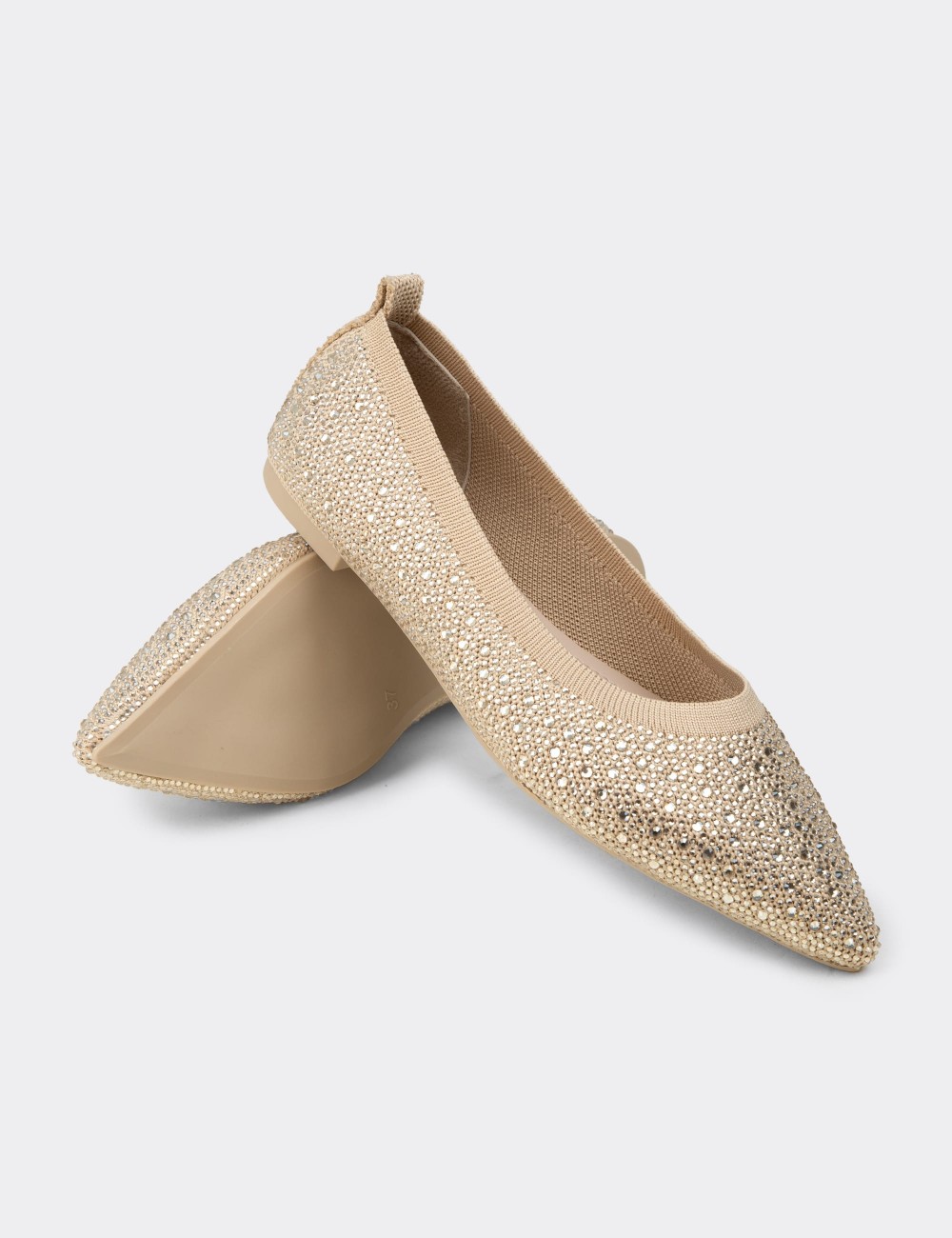 Women's Beige Stone-Embellished Flats - K4205ZBEJC01