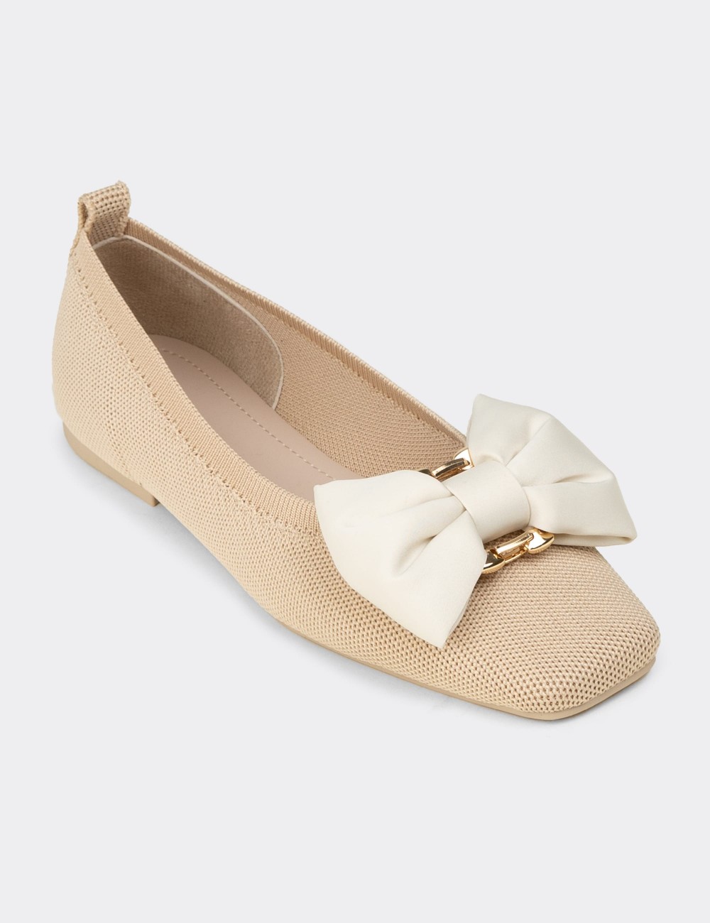Women's Beige Bow Detail Flats - K4006ZBEJC01