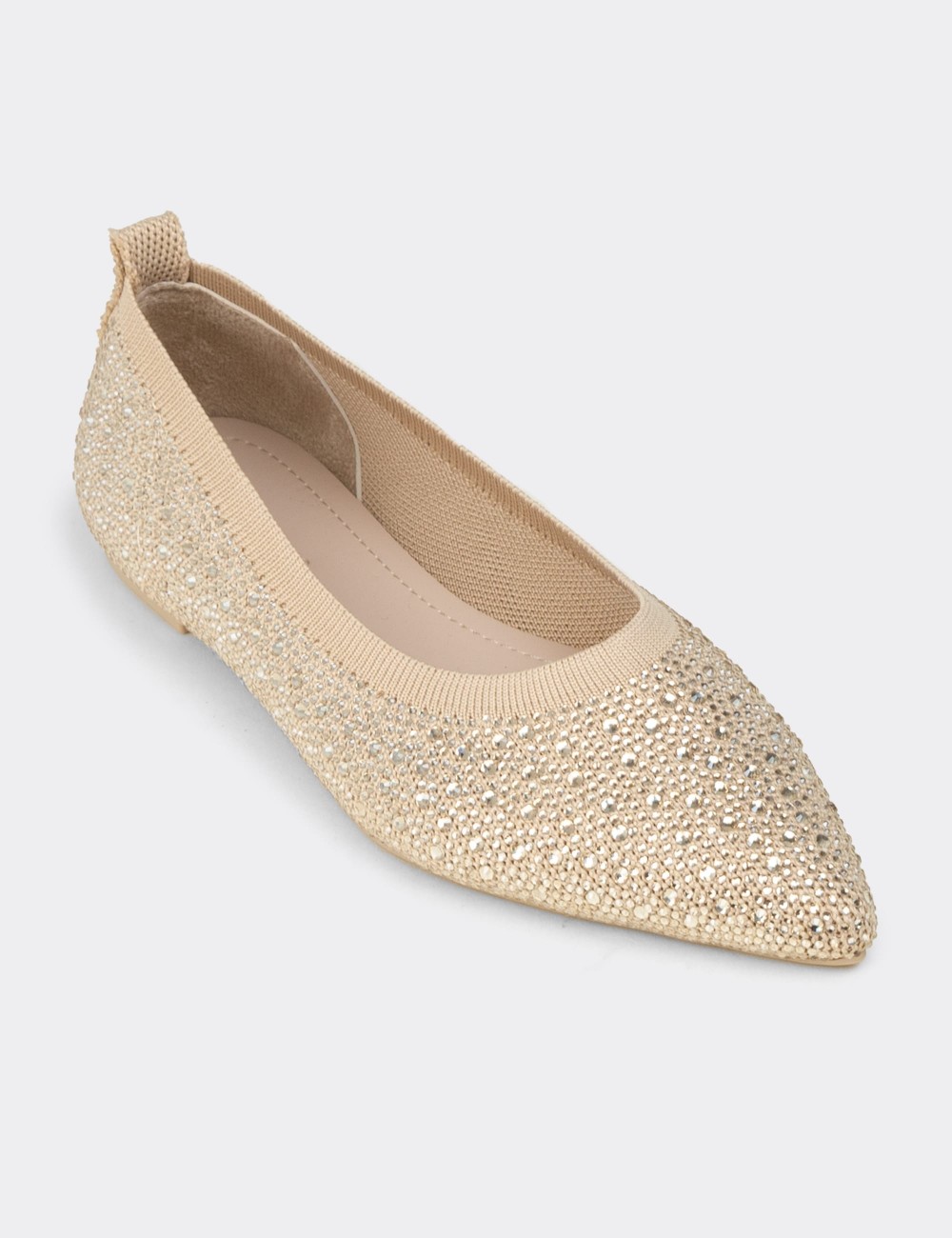 Women's Beige Stone-Embellished Flats - K4205ZBEJC01