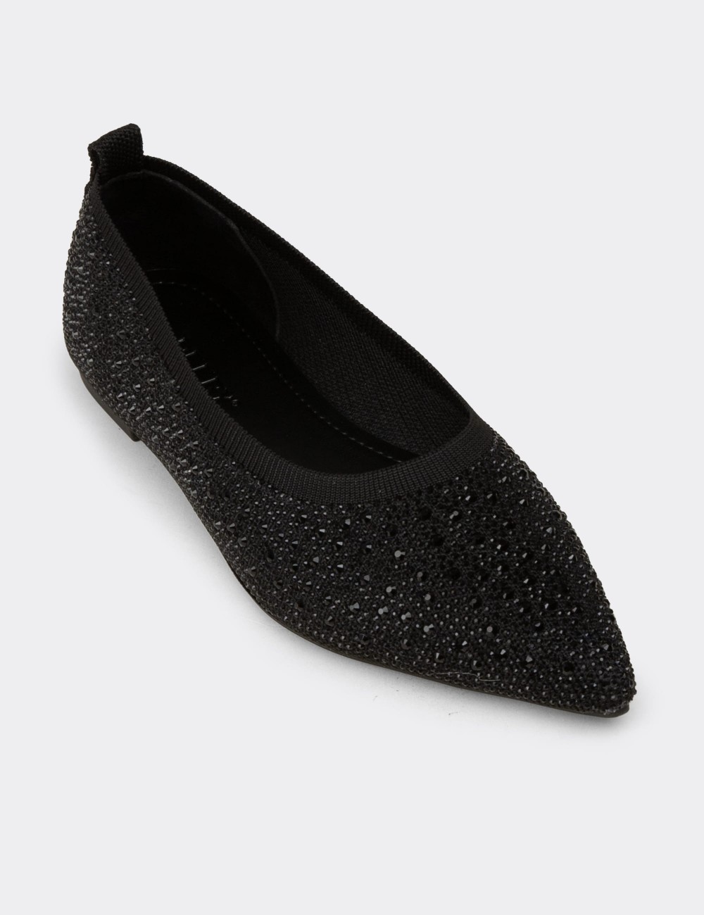 Women's Black Stone-Embellished Flats - K4205ZSYHC01