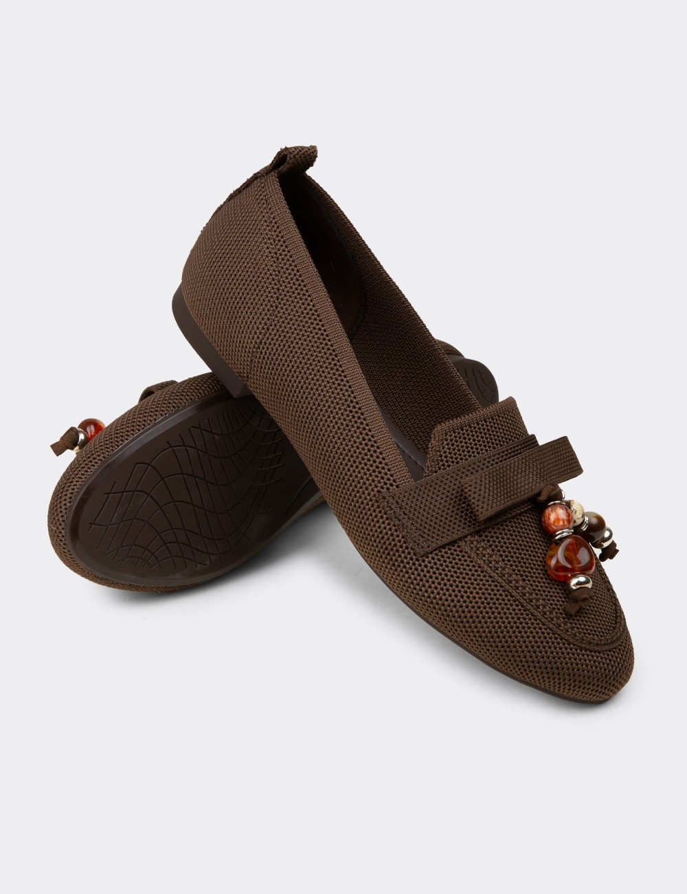 Women's Brown Flat Shoes - K4104ZKHVC01