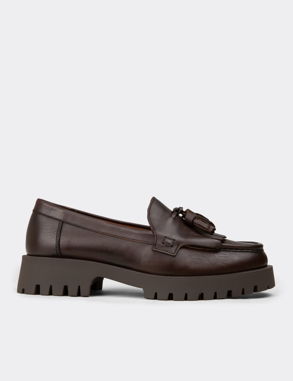 Women's Brown Leather Loafers - 02033ZKHVC03