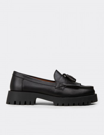 Women's Black Suede Leather Loafers