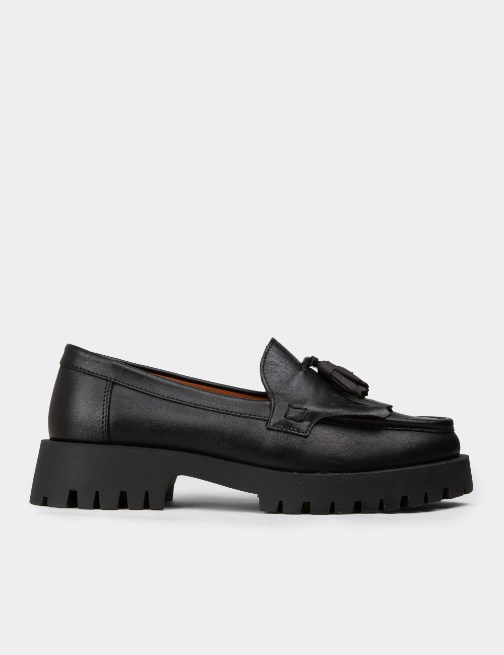 Women's Black Suede Leather Loafers - 02033ZSYHC02