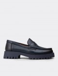 Women's Navy Suede Leather Loafers