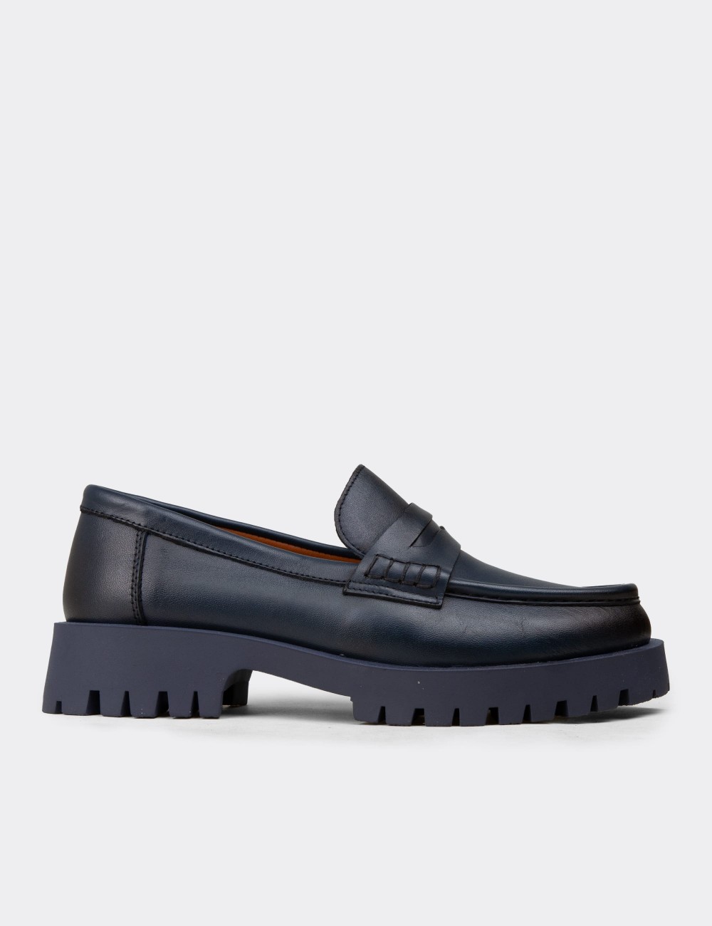 Women's Navy Suede Leather Loafers - 02034ZLCVC03
