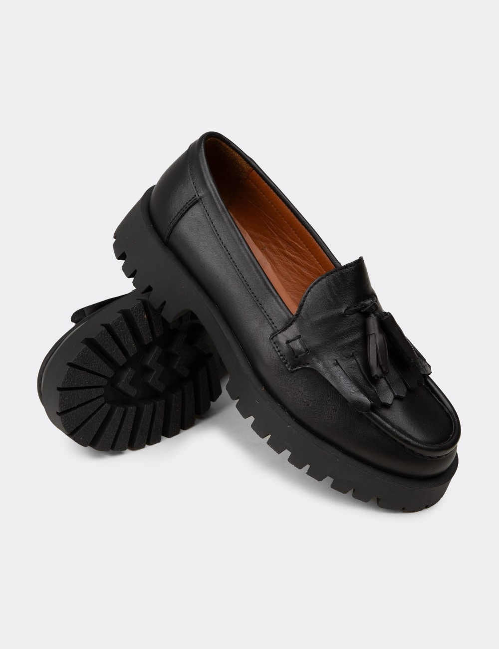 Women's Black Suede Leather Loafers - 02033ZSYHC02