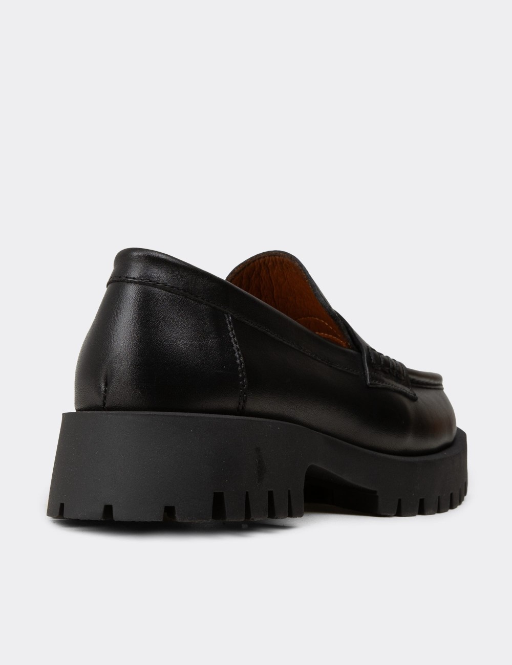 Women's Black Leather Loafers with Tassels - 02034ZSYHC02