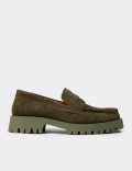 Women's Khaki Suede Leather Loafers