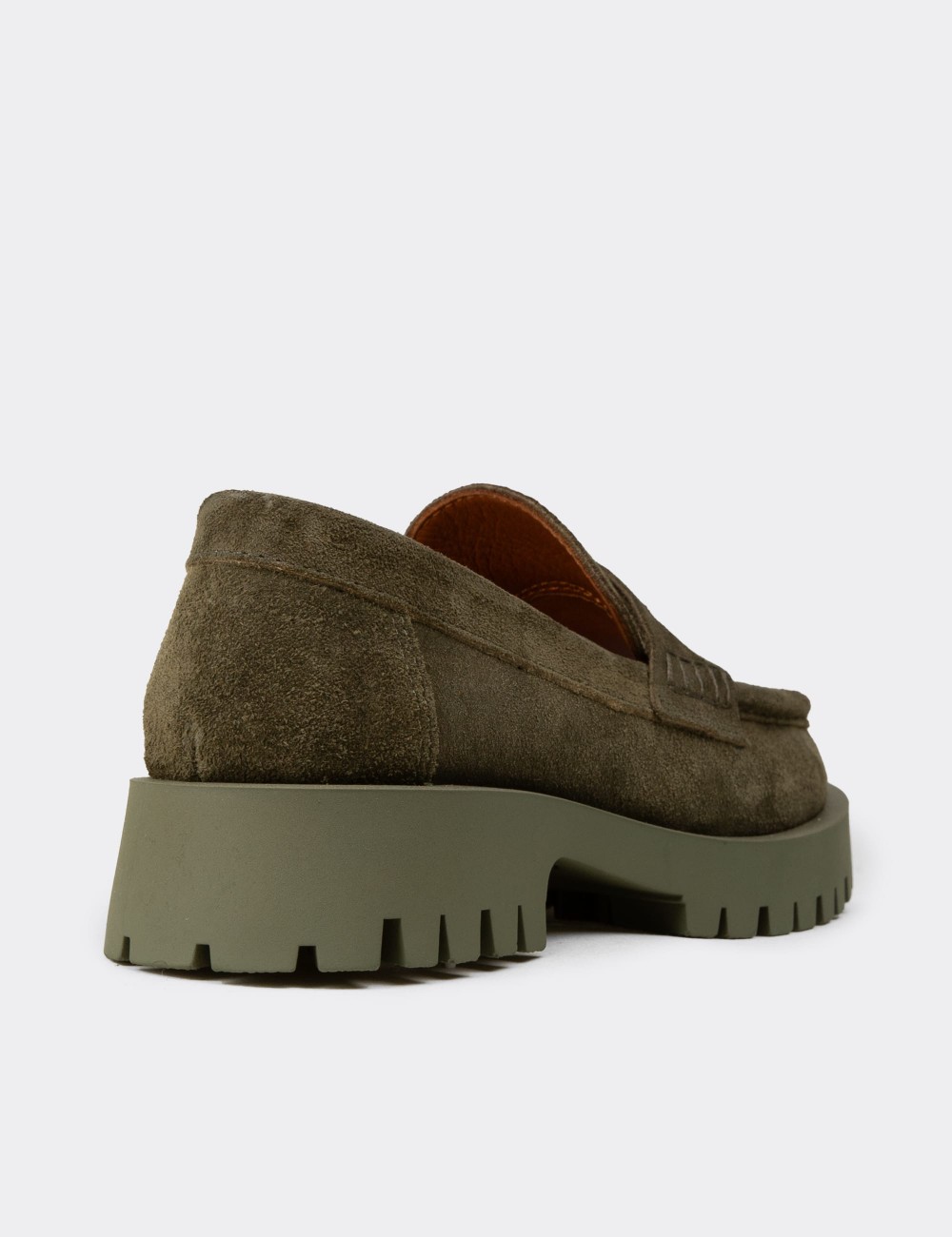 Women's Khaki Suede Leather Loafers - 02034ZHAKC02