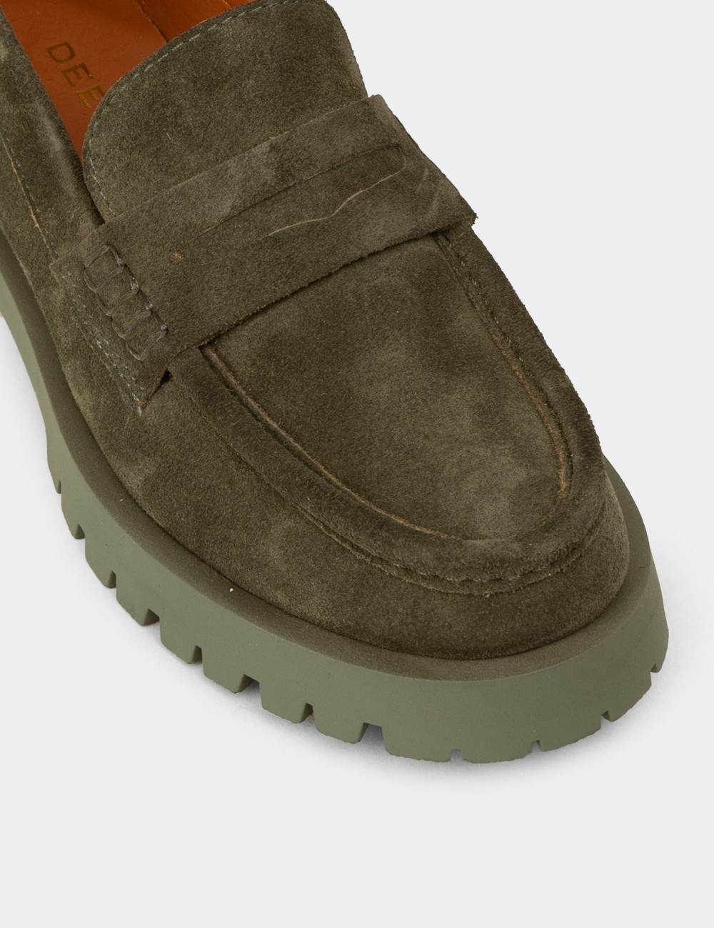 Women's Khaki Suede Leather Loafers - 02034ZHAKC02
