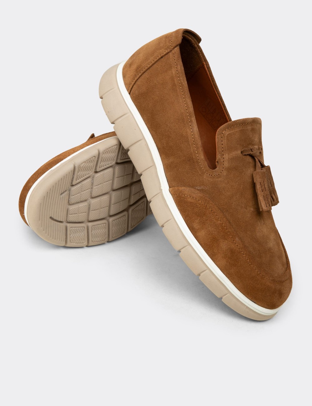 Men's Tan Leather Tassel Loafers - 02048MTBAE01