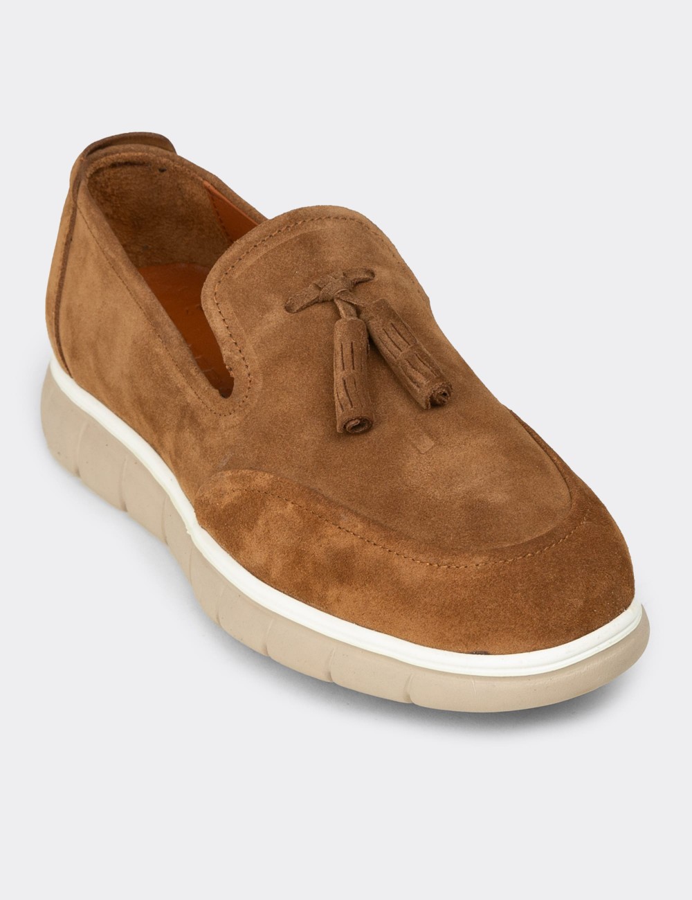Men's Tan Leather Tassel Loafers - 02048MTBAE01