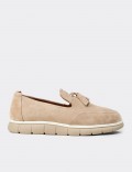 Men's Beige Suede Leather Loafers with Tassels