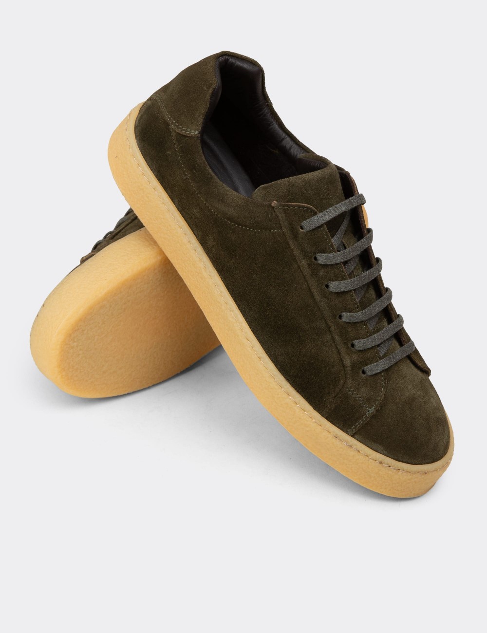 Men's Green Suede Leather Sneakers - 02018MYSLC01