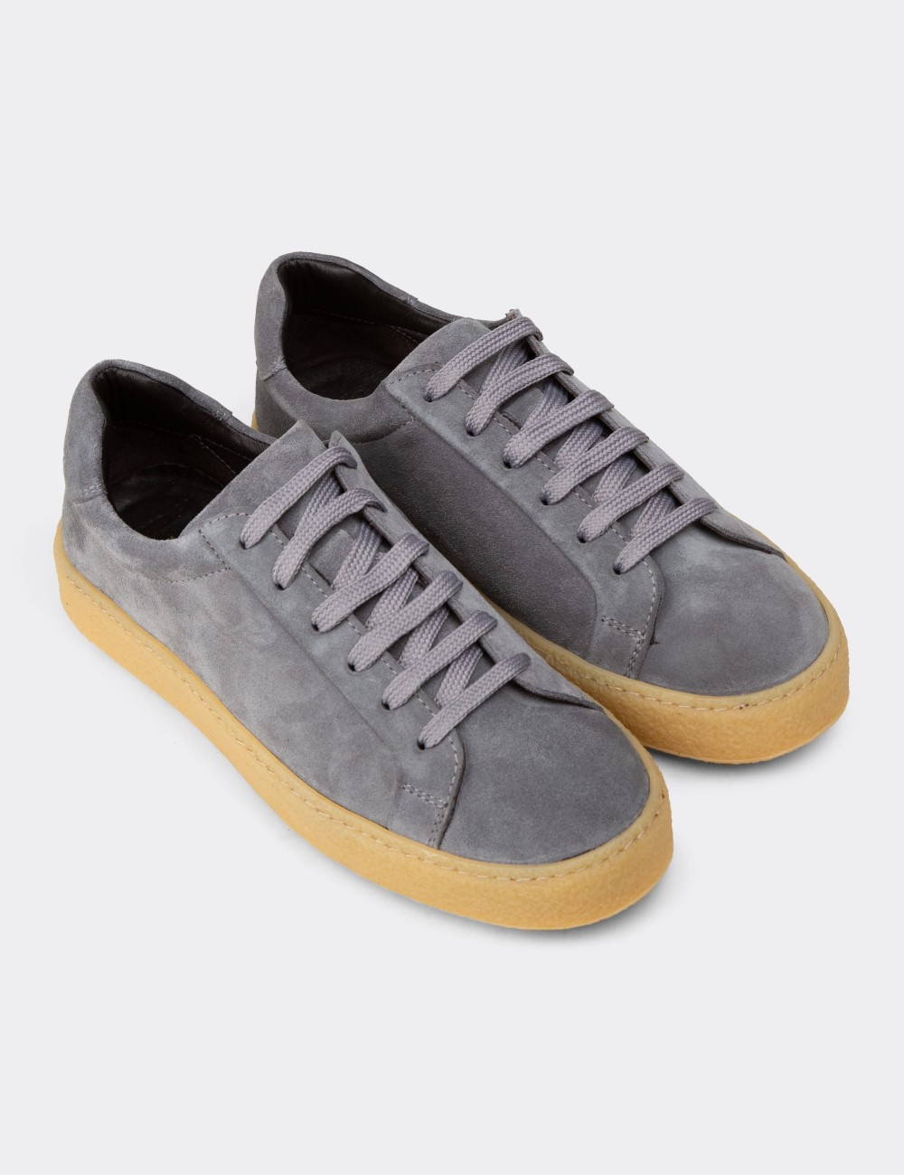 Men's Gray Suede Leather Sneakers - 02018MGRIC04