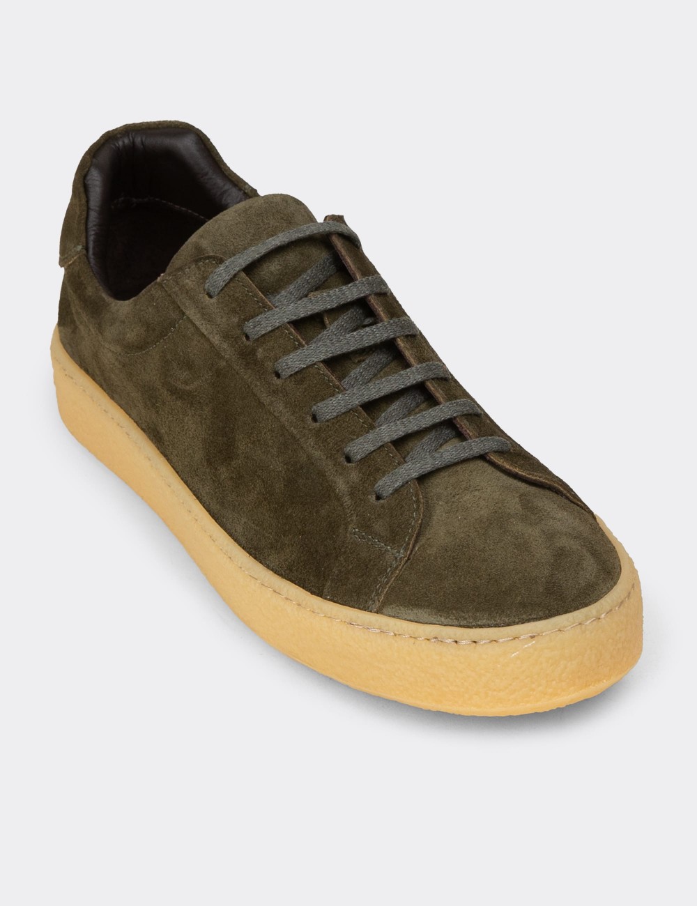 Men's Green Suede Leather Sneakers - 02018MYSLC01