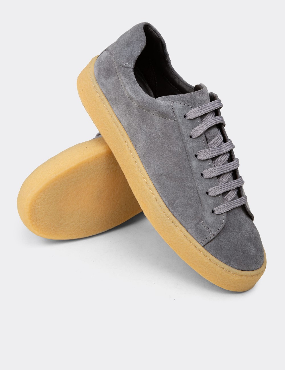Men's Gray Suede Leather Sneakers - 02018MGRIC04